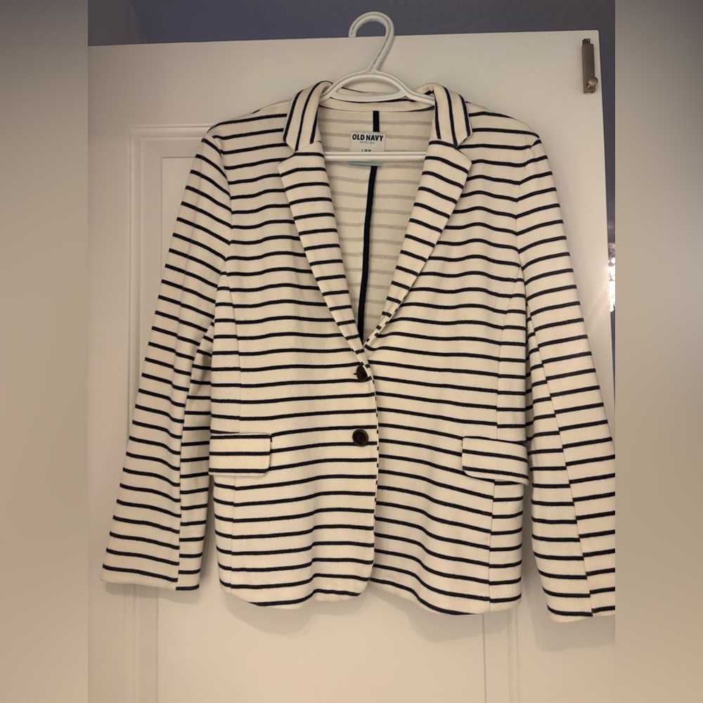 Old Navy Women's Large Navy and White Striped Blazer